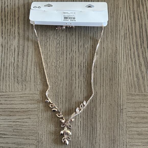 New Icing Rose Gold Tone Rhinestone Leaf Drop Necklace & Dangle Earring Set - Picture 4 of 5